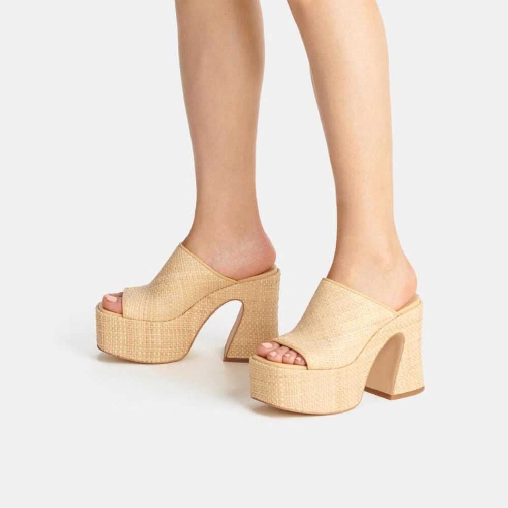 COACH Bobi Woven Tan Straw Platform Mule Slip-On Sandal women 11
